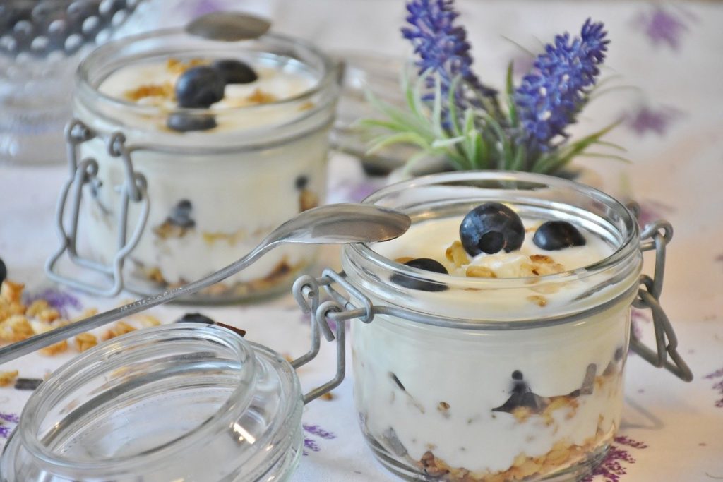 yogurt, berries, blueberries